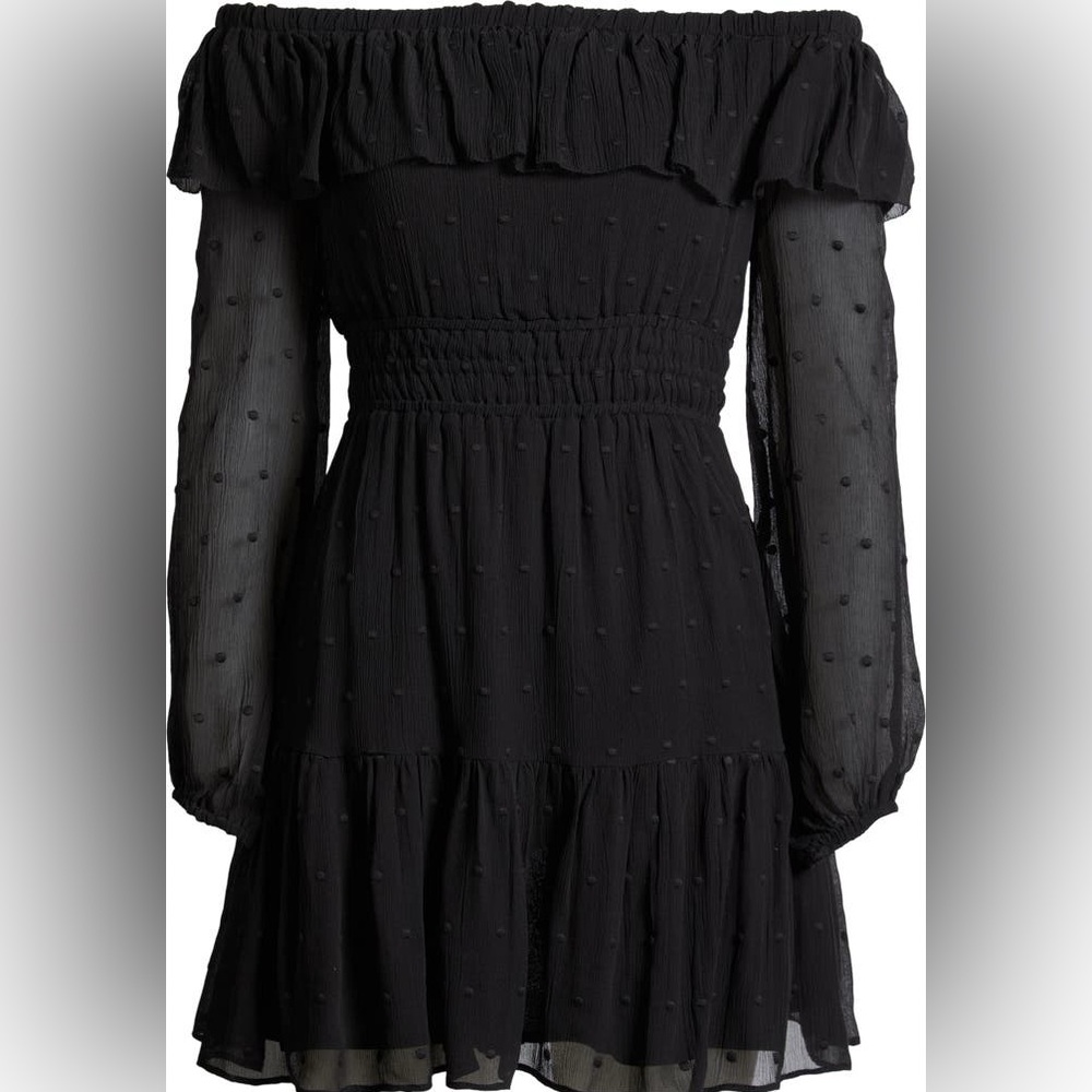 PAIGE Seine Off the Shoulder Black Silk Dress - Picture 2 of 6